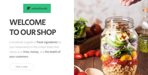 A preview picture of a food supplier's website
